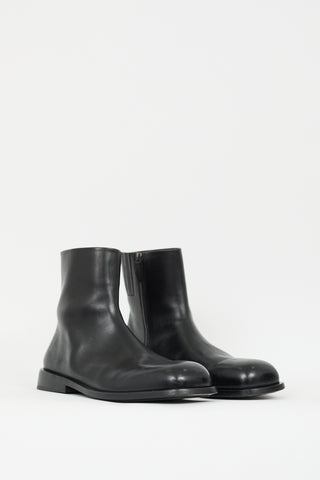 Marsèll Black Leather Square Toe Zip Boot