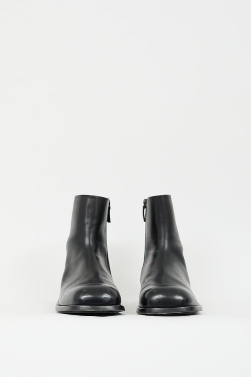 Marsèll Black Leather Square Toe Zip Boot