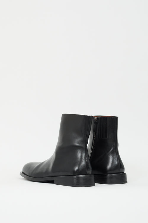 Marsèll Black Leather Square Toe Zip Boot