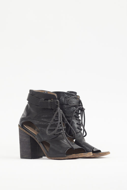 Marsèll Black Leather Cut Out Lace Up Bootie