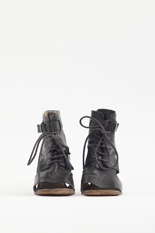 Marsèll Black Leather Cut Out Lace Up Bootie