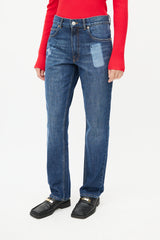Martine Rose Navy Dark Wash Trompe L'oeil Denim Jeans