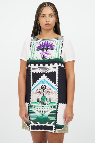 Mary Katrantzou White & Green Silk Shift Dress