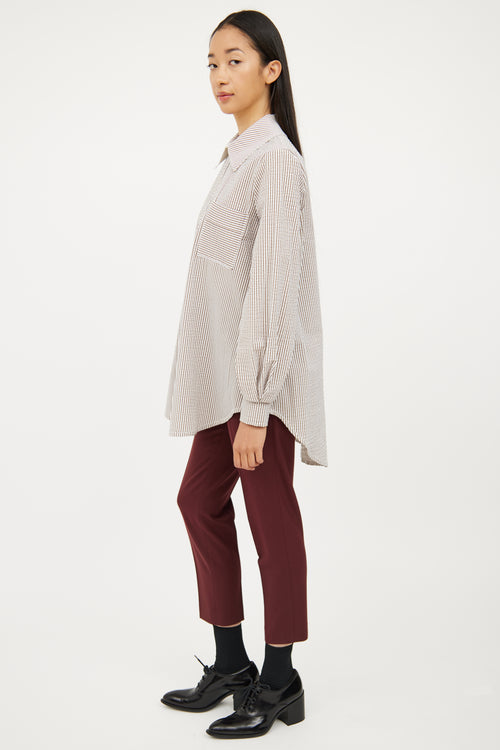 Marie Saint Pierre Beige & White Stripe Long Sleeve Top