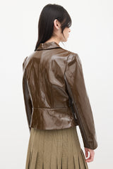 Maryam Nassir Zadeh Brown Faux Leather Crest Jacket