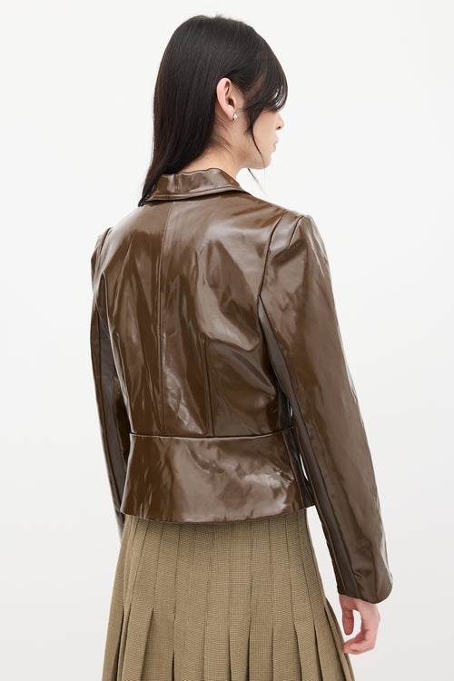 Maryam Nassir Zadeh Brown Faux Leather Crest Jacket