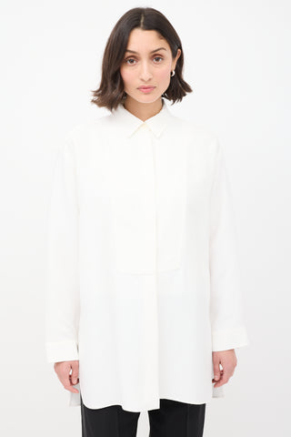 Massimo Dutti White Slit Side Tuxedo Shirt