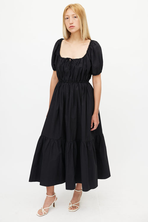 Matteau Black Puff Sleeve Tiered Midi Dress