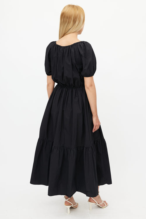Matteau Black Puff Sleeve Tiered Midi Dress