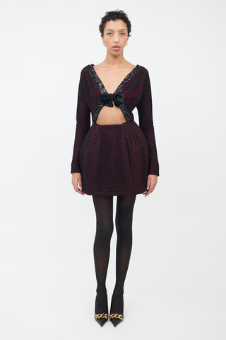 Matthew Gallagher Black & Burgundy Net Embellished Dress