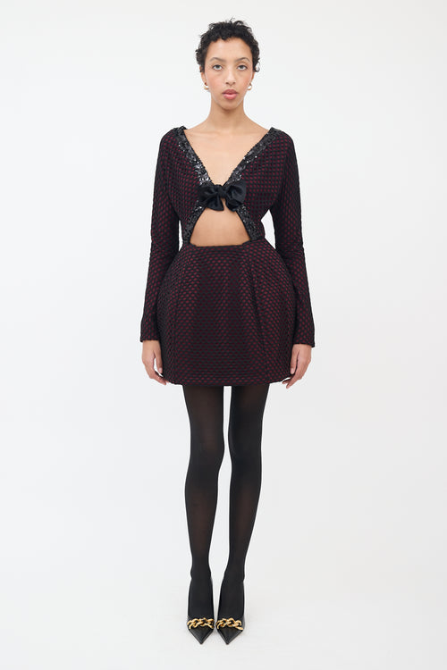 Matthew Gallagher Black & Burgundy Net Embellished Dress