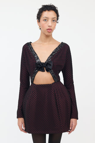 Matthew Gallagher Black & Burgundy Net Embellished Dress