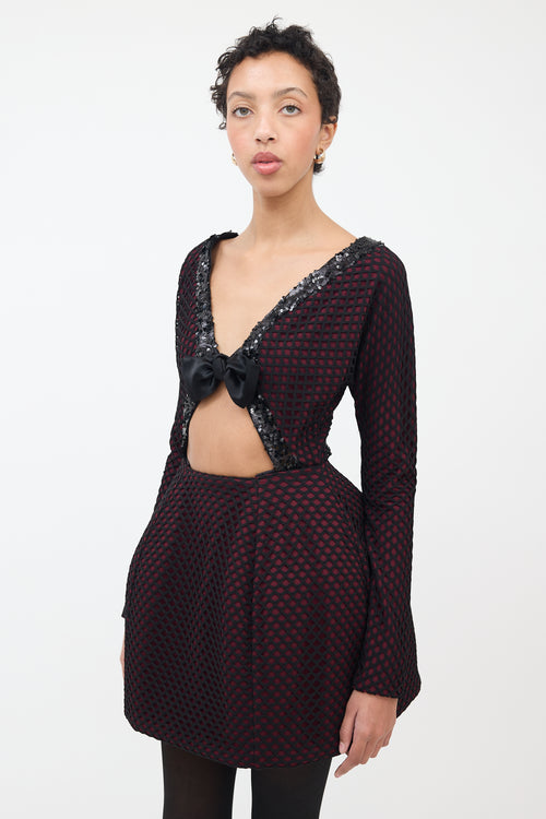 Matthew Gallagher Black & Burgundy Net Embellished Dress