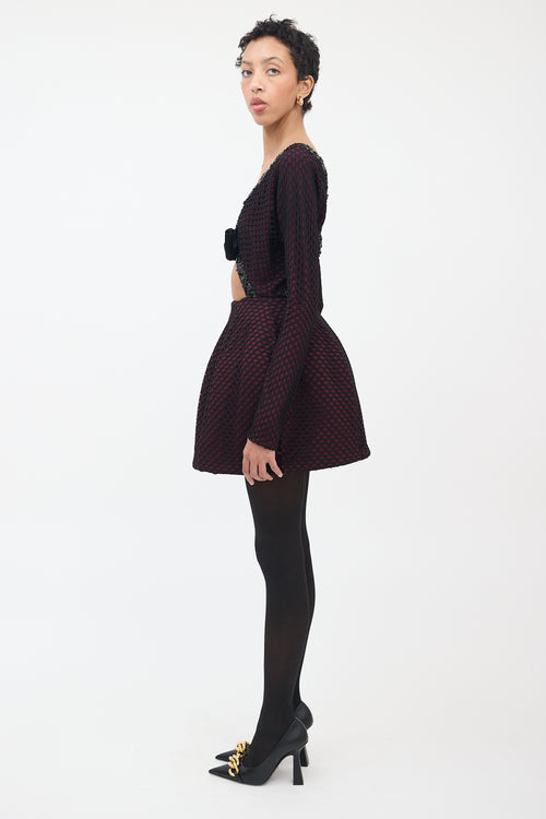 Matthew Gallagher Black & Burgundy Net Embellished Dress