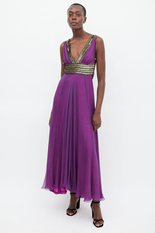 Matthew Williamson Purple & Multicolour Silk Sequin Dress