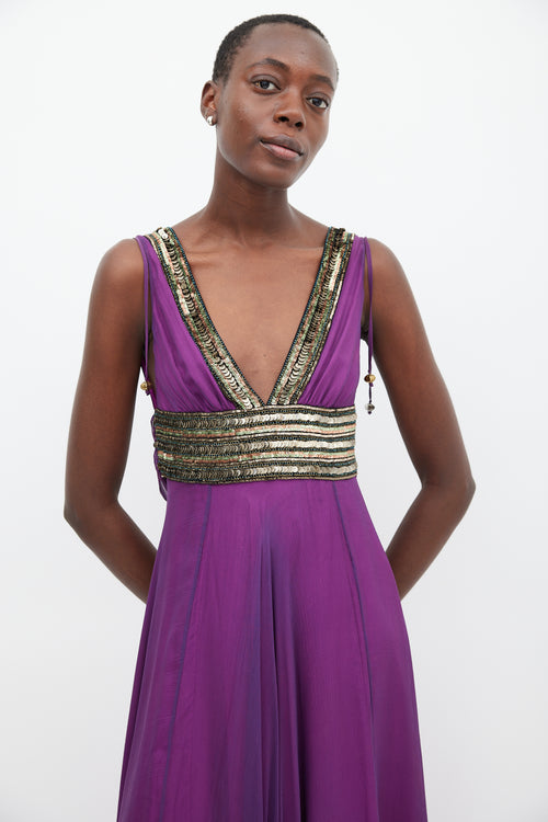 Matthew Williamson Purple & Multicolour Silk Sequin Dress
