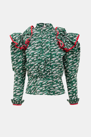 Matty Bovan Printed Ruffle Blouse