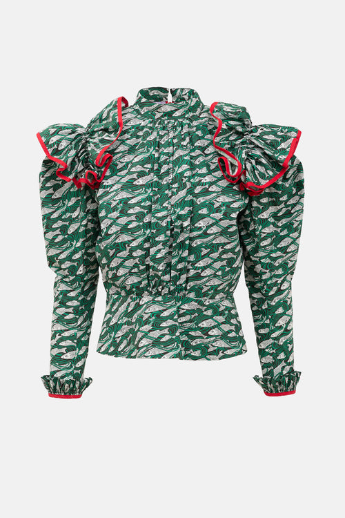 Matty Bovan Printed Ruffle Blouse