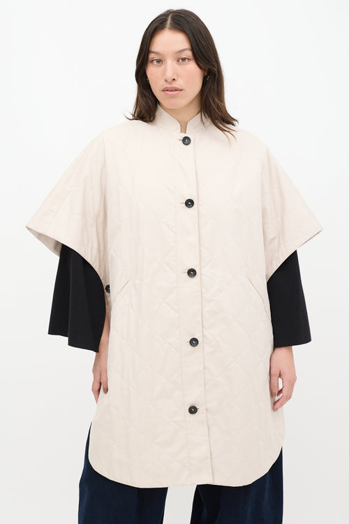 Max Mara Beige & Black Quilted Logo Poncho