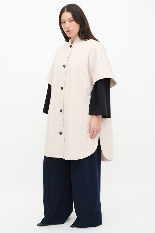 Max Mara Beige & Black Quilted Logo Poncho