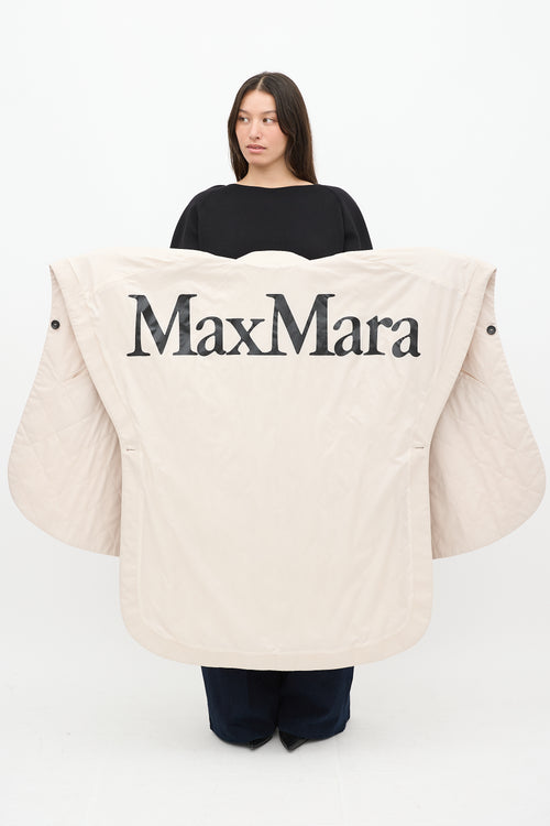 Max Mara Beige & Black Quilted Logo Poncho