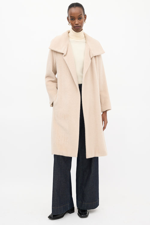 Max Mara Beige Funnel Neck Wrap Coat