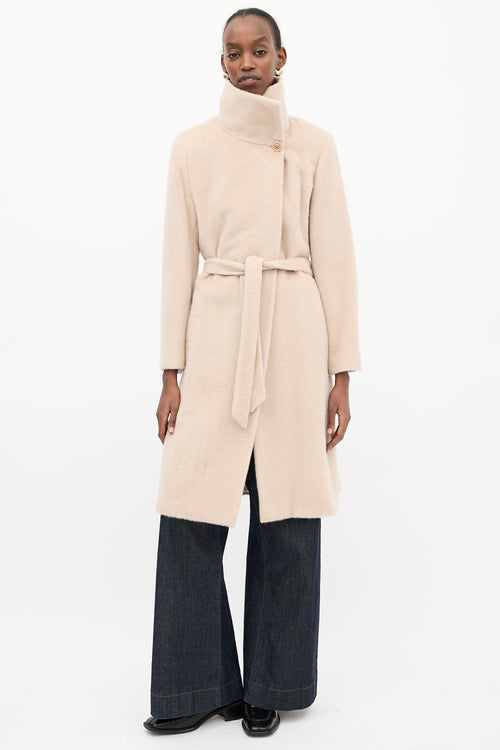 Max Mara Beige Funnel Neck Wrap Coat