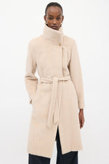 Max Mara Beige Funnel Neck Wrap Coat