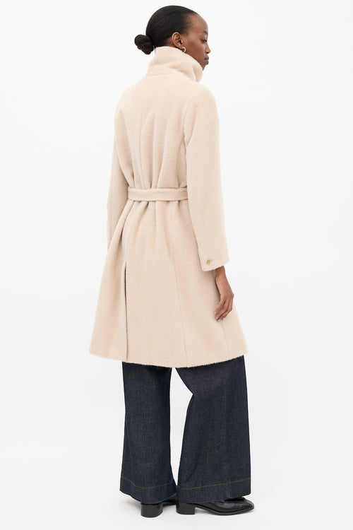 Max Mara Beige Funnel Neck Wrap Coat