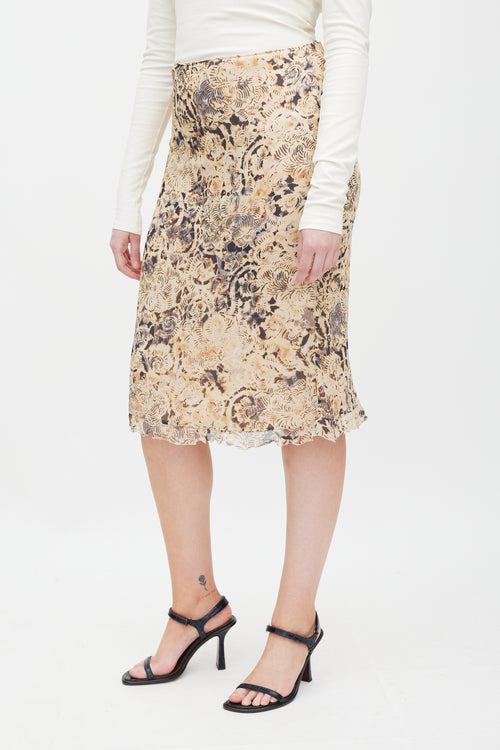 Max Mara Beige & Grey Silk Floral Skirt
