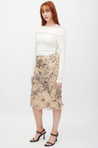 Max Mara Beige & Grey Silk Floral Skirt