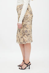 Max Mara Beige & Grey Silk Floral Skirt