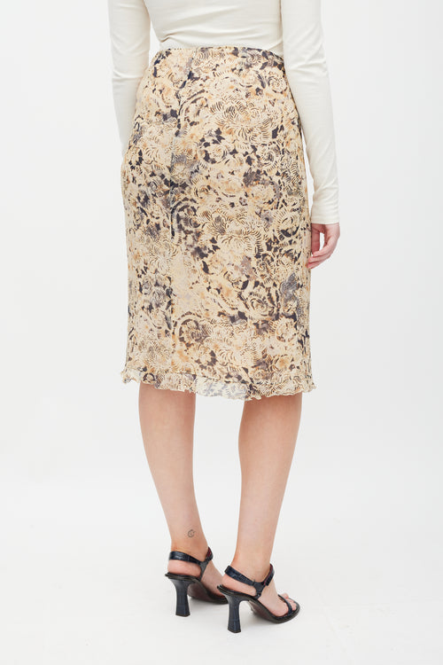 Max Mara Beige & Grey Silk Floral Skirt