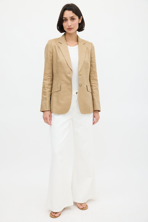 Max Mara Brown Linen & Silk Two Pocket Blazer