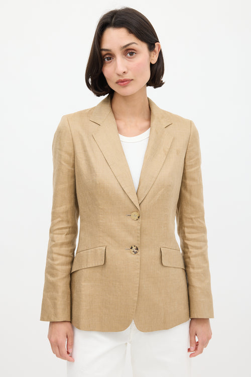 Max Mara Brown Linen & Silk Two Pocket Blazer