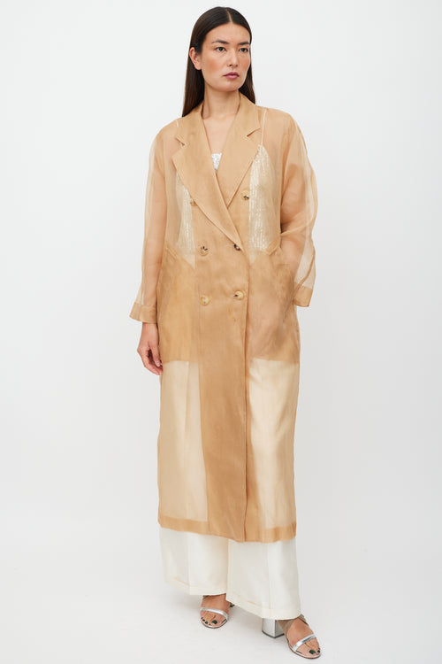 Max Mara Beige Sheer Silk Double Breasted Trench Coat