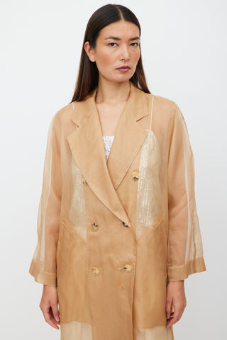 Max Mara Beige Sheer Silk Double Breasted Trench Coat
