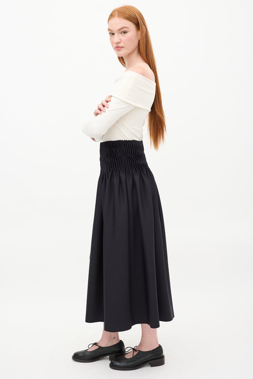 Max Mara Black Accordion Pleated Midi Skirt