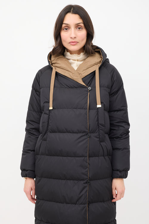 Max Mara Brown & Black Reversible Hooded Long Padded Coat