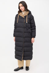 Max Mara Brown & Black Reversible Hooded Long Padded Coat