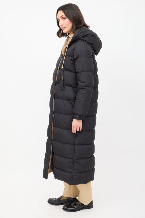 Max Mara Brown & Black Reversible Hooded Long Padded Coat