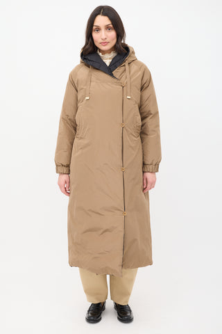 Max Mara Brown & Black Reversible Hooded Long Padded Coat