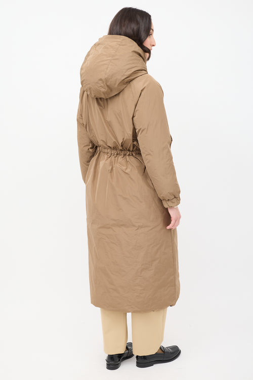 Max Mara Brown & Black Reversible Hooded Long Padded Coat