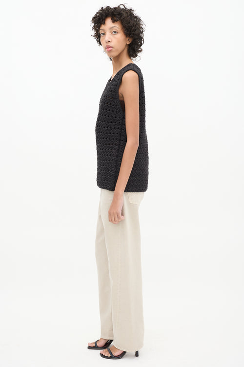 Max Mara Black Crochet Knit Vest