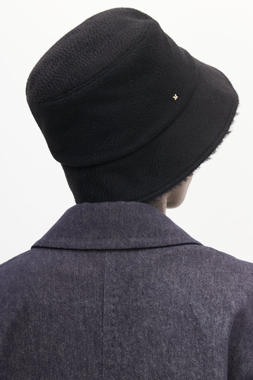 Max Mara Black Reversible Teddy Cloche Hat