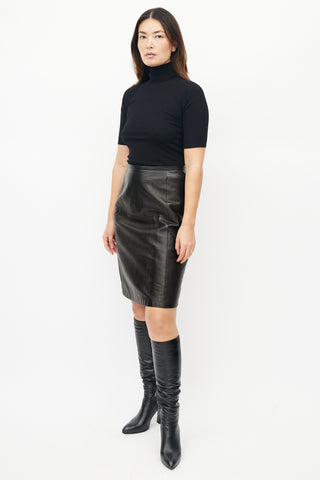 Max Mara Black Leather Panelled Skirt
