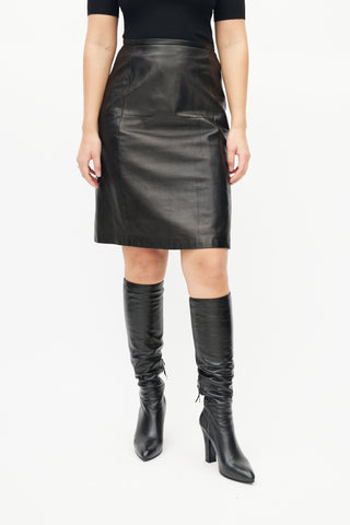 Max Mara Black Leather Panelled Skirt