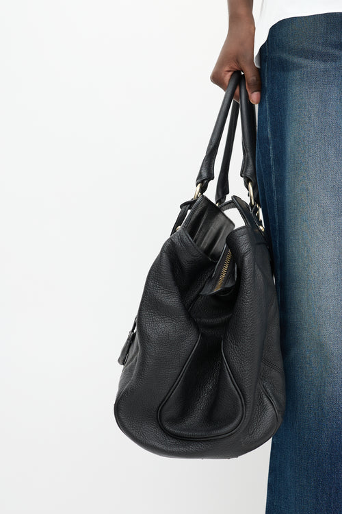 Max Mara Black Leather Quilt Stitch Tote Bag