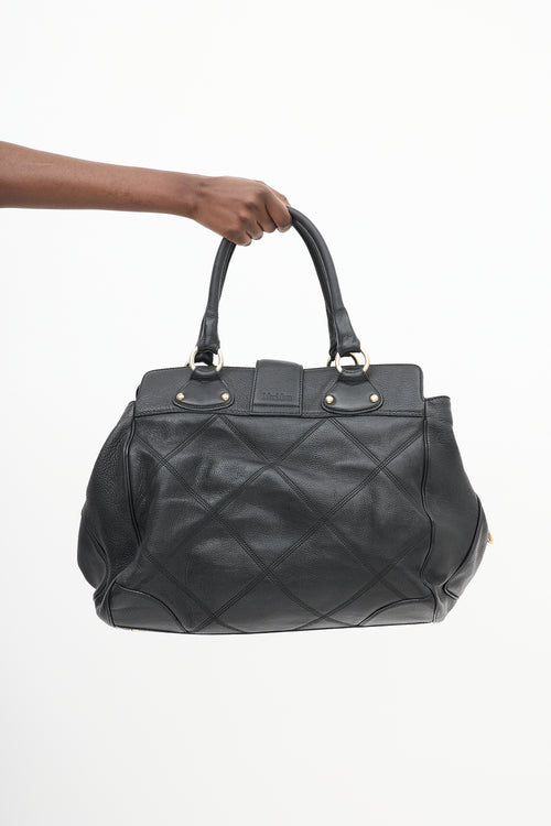 Max Mara Black Leather Quilt Stitch Tote Bag