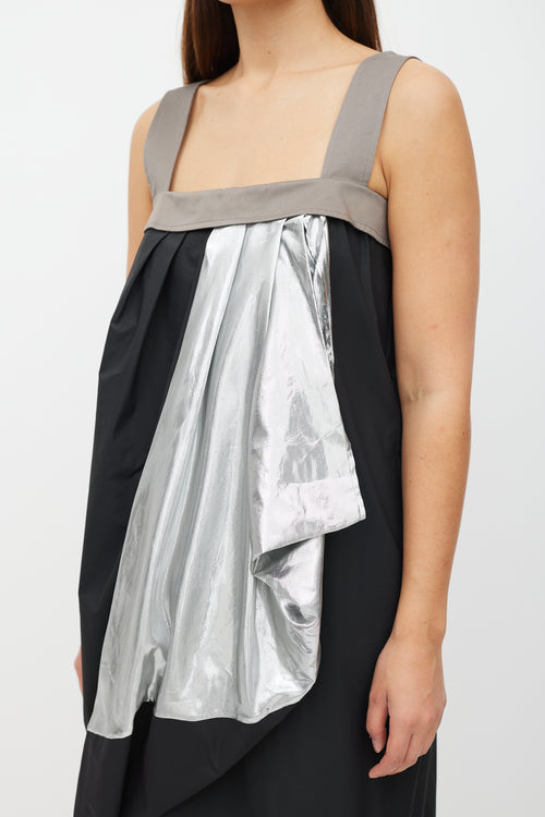 Max Mara Black & Multicolour Metallic Gathered Dress